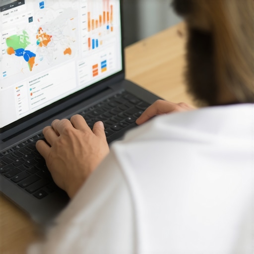 Person analyzing local SEO and map ranking data on a laptop