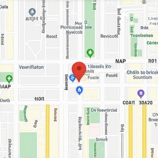 Map screenshot highlighting key verification and optimization points for local SEO