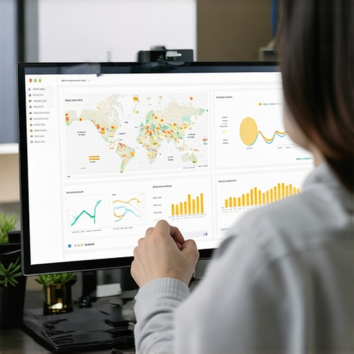 Person reviewing local SEO analytics on a laptop, focusing on maps and ranking data.