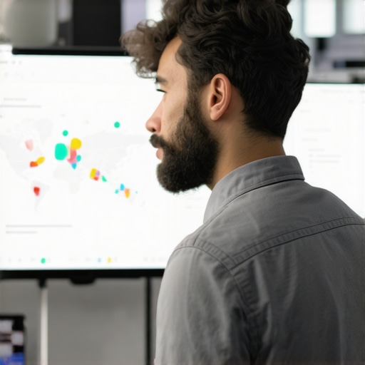 SEO analyst analyzing local map rankings with audit tools.
