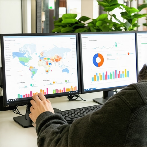 Person analyzing SEO performance metrics and maps on a computer
