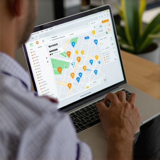 Business owner reviewing local SEO metrics on a laptop for map performance enhancement