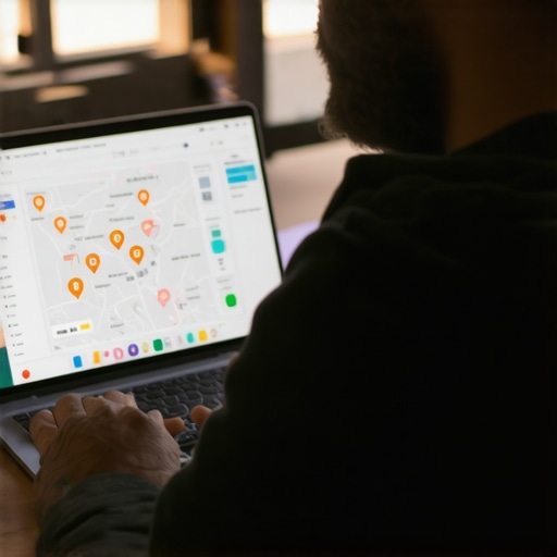 Business owner reviewing local SEO metrics on a laptop for map performance improvement.
