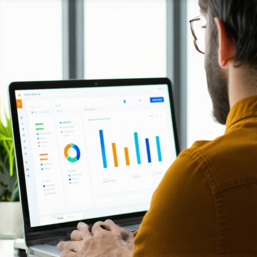 Business owner analyzing local SEO audit results on computer.