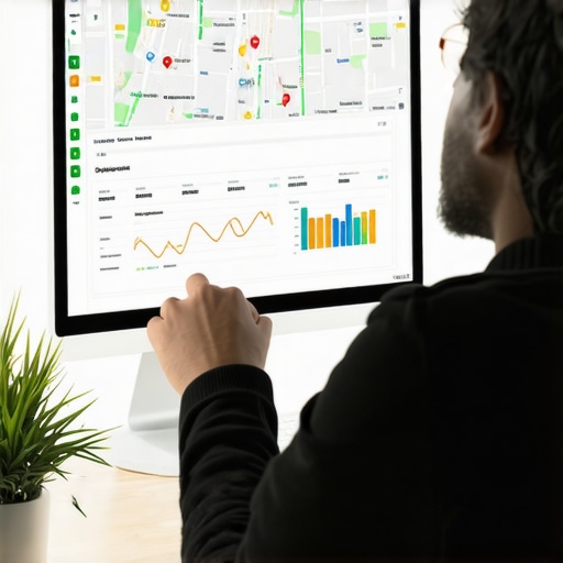 Monitoring Local SEO Performance A professional reviewing local SEO and map performance metrics on a computer screen.