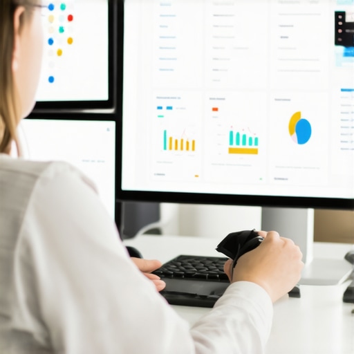 Person working with local SEO tools on dual monitors, focusing on citation and map performance analysis.