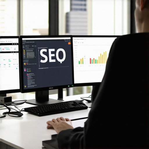 An analyst reviewing local SEO audit dashboards on two screens.