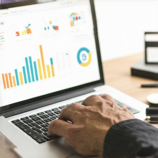 A person analyzing local SEO performance metrics using audit tools on a laptop.