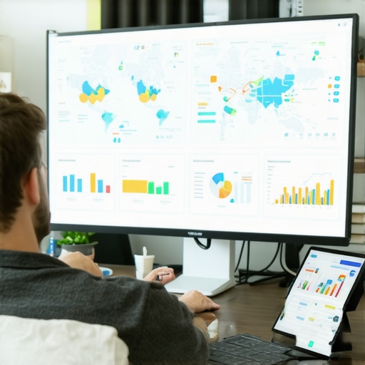 Expert analyzing local SEO audit dashboard with maps performance metrics.