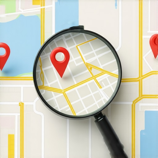 Close-up of a digital map with analytics and auditing tools analyzing local business locations.