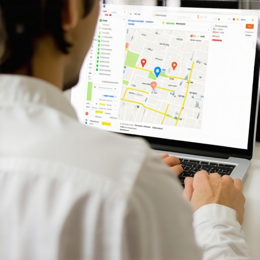 Person analyzing local SEO and map data on a laptop.