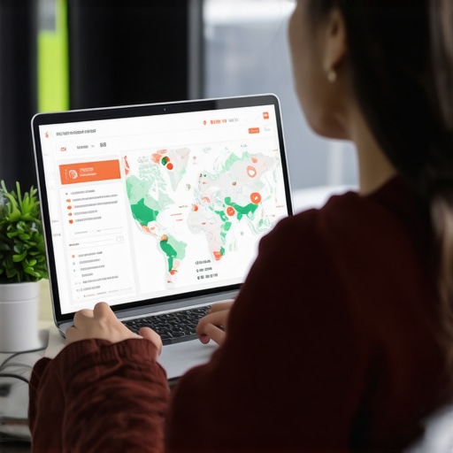Person analyzing local SEO data on laptop with maps and graphs.