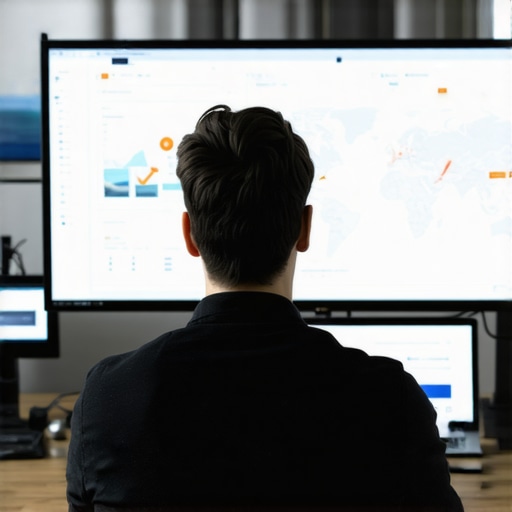 A marketer reviewing local SEO performance charts and maps on computer screens.