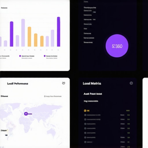 Graphic of computer screens showing local SEO analytics and map performance metrics.